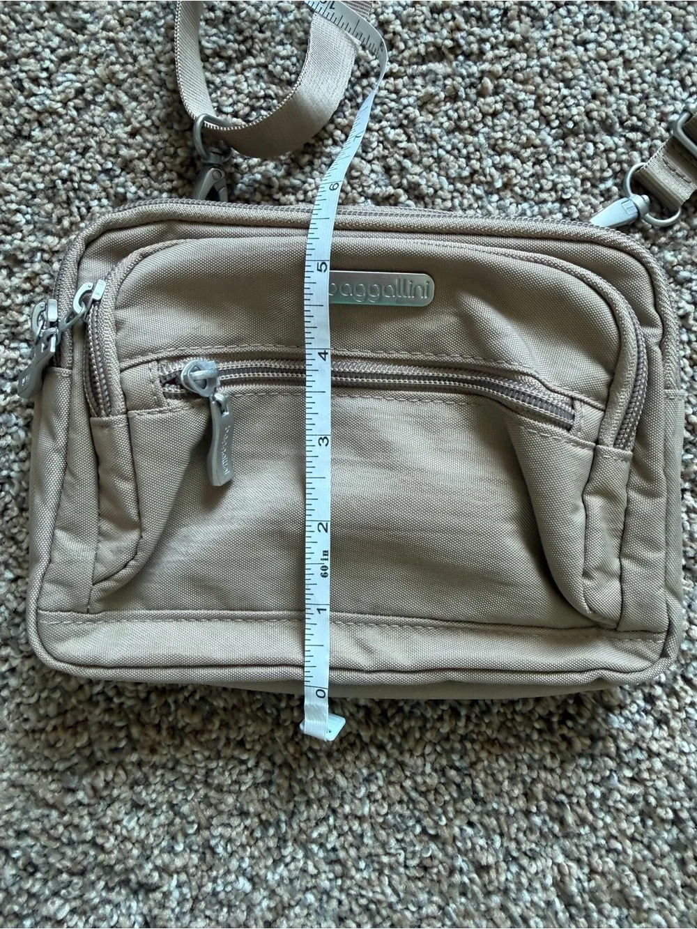 BAGGALLINI Tan Legacy Triple Zip Bagg Crossbody Convertible Clutch Waist Bag